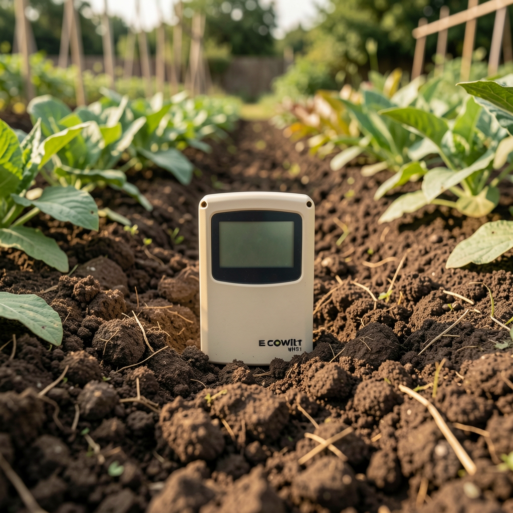 ECOWITT WH51 бежичан сензор влажности тла бели убоден у влажну земљу у повртном врту
