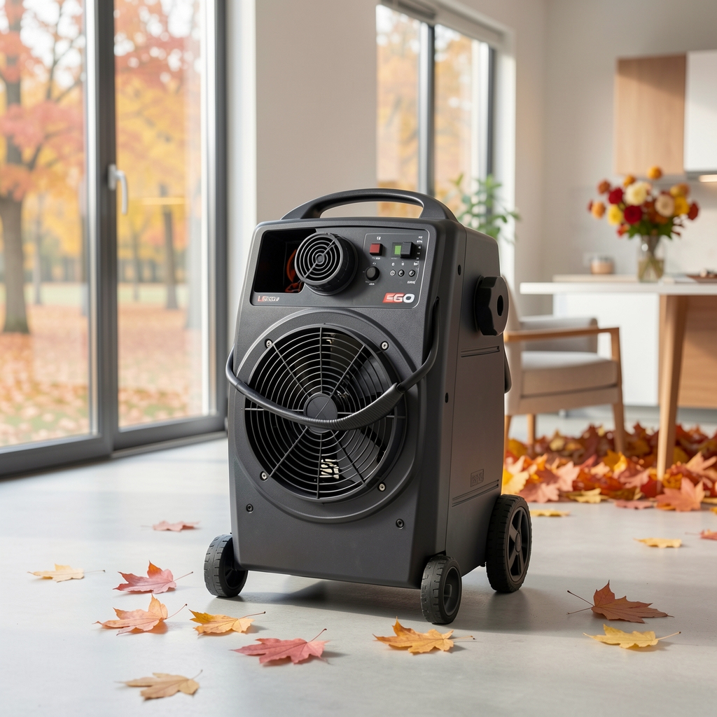 EGO Power Plus LB6504 моћан акумулаторски воздухни пувач са ципелом и великим вентилаторским отвором у употреби на јесенском листопаду